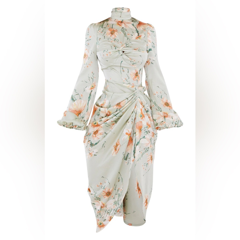 PLT sage green floral silk dress